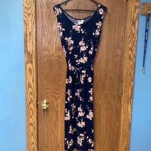 Navy Split Sides Floral Dress